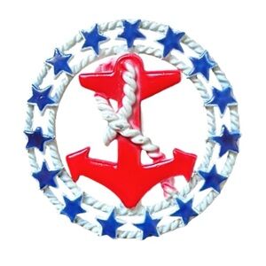 Vintage R.N.K White Red & Blue Enamel Nautical Sea Anchor Stars Round Brooch